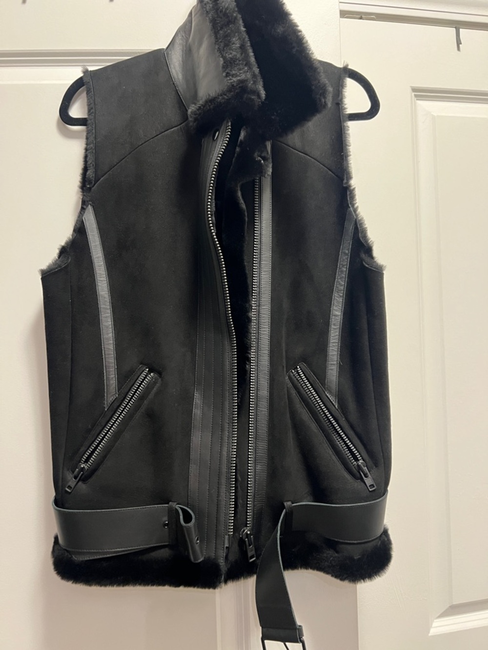 Rebecca Minkoff Black Faux-Shearling Leather Vest